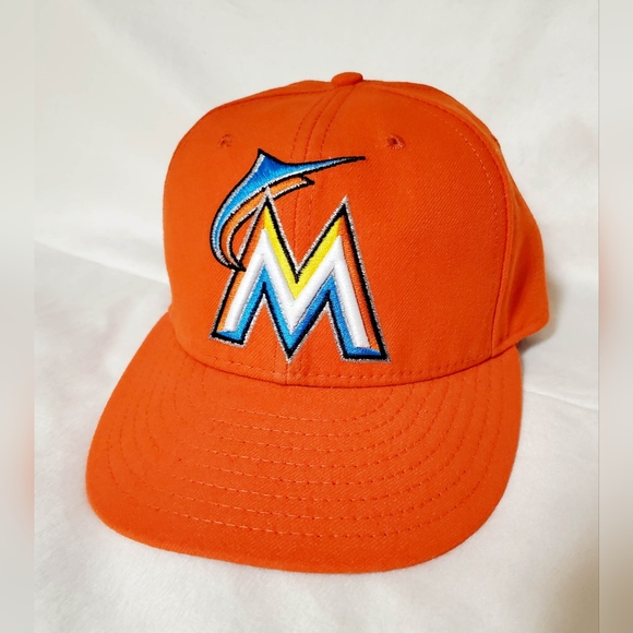 Miami Marlins MLB New Era 59Fifty Orange Fitted Baseball Hat Size 7 1/8 - Picture 1 of 10